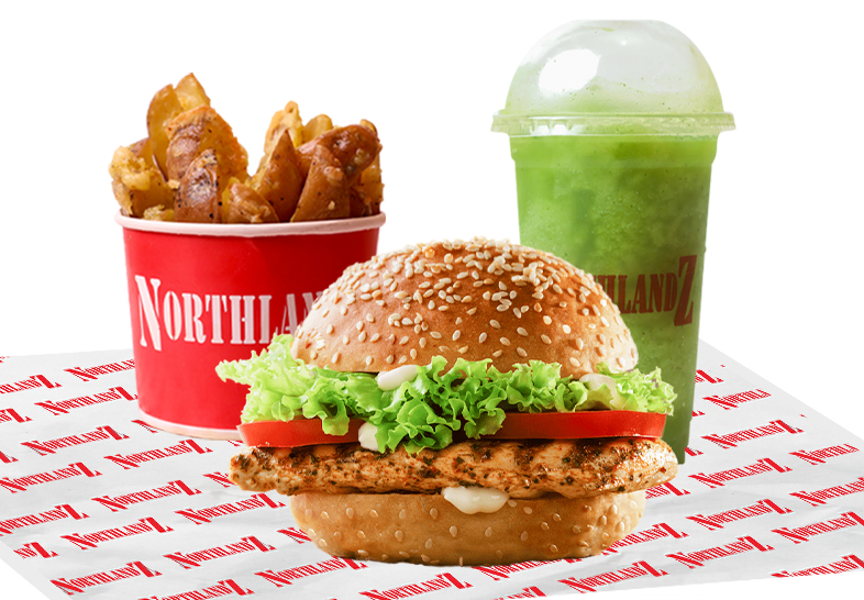 Chicken-Burger-Deal-served Chicken Burger With 1 Potato Wedge & 1 Drink