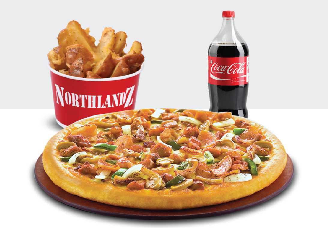 Exclusive Deal 1- Medium 1 Pizza, 1 Potato Wedges & 1.5 Drink